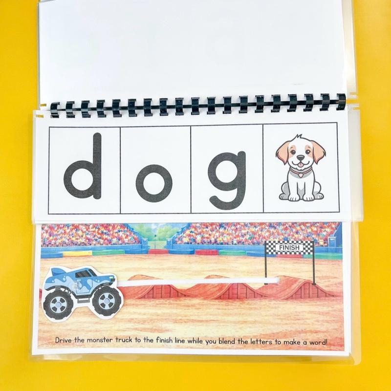 Monster Truck Track: Drive & Blend – Interactive Laminated CVC Word Blending Book 