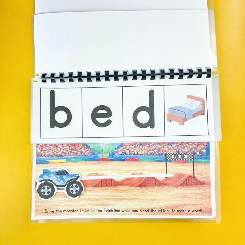 Monster Truck Track: Drive & Blend – Interactive Laminated CVC Word Blending Book 