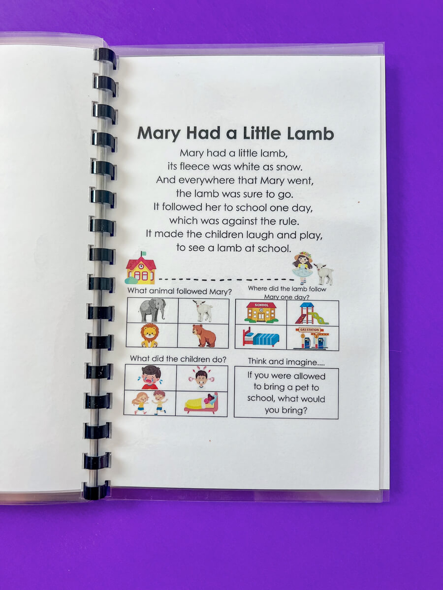 Rhyme Time Comprehension for Preschoolers and young children