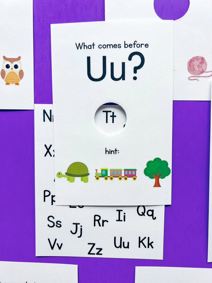 ABC Peek and Predict Flashcards - before, after, between