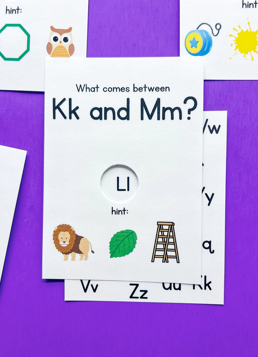 ABC Peek and Predict Flashcards - before, after, between